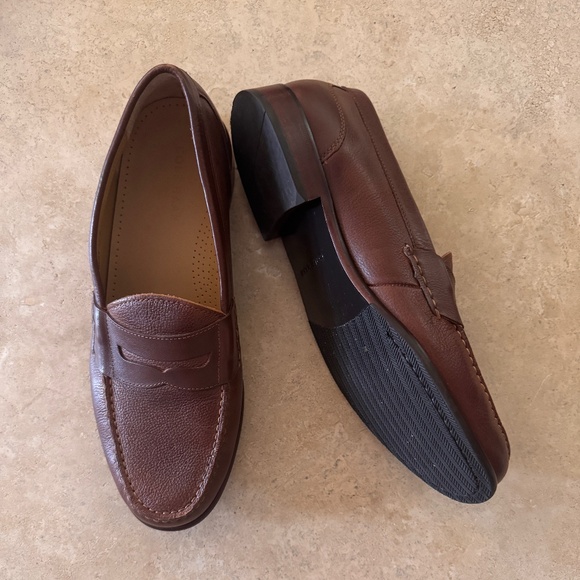 NWOT Men\'s Cole Haan Pebbled Grain Brown Penny Loafers Stitching (10M) main image 6